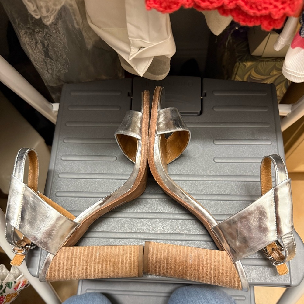Coach Metallic Silver Ankle Strap Sandals - Picture 4 of 11